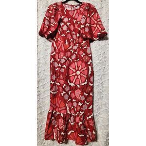 Rhode Target Midi Dress Women Sz 6 Zinnia Floral Print Linen Blend Boho Ruffle